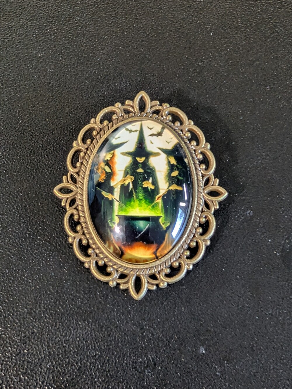 Bronze Gothic Witch Cauldron Brooch Pin